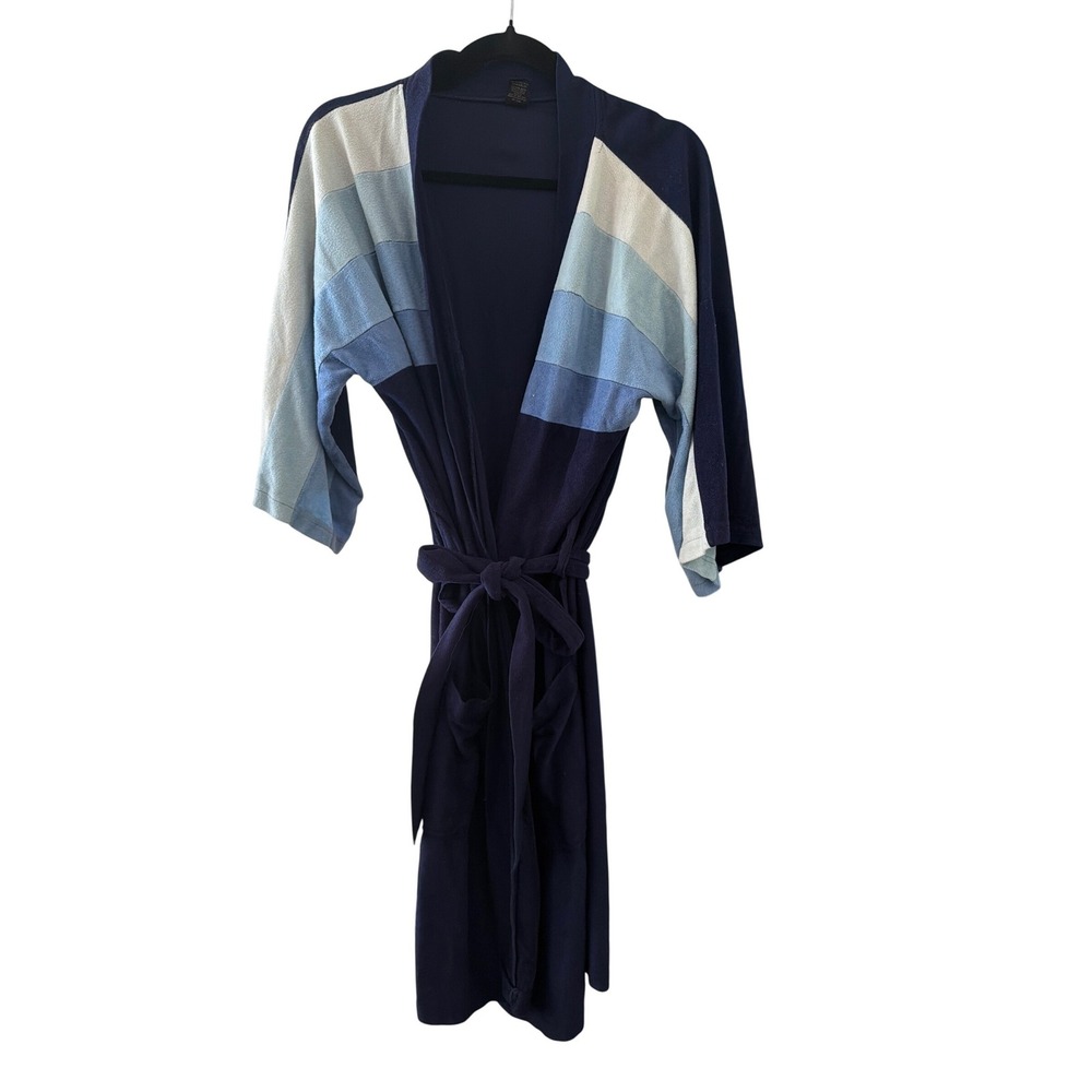 Robe Makers One Size Fits All Blue Striped Kimono Style Robe